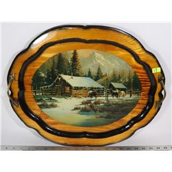 LARGE HAND SCULPTED WOODEN TRAY