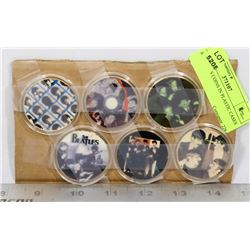 6 BEATLES COINS IN PLASTIC CASES
