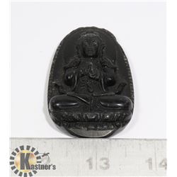 #204-BLACK OBSIDIAN PENDANT BUDDHIST