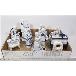 SET OF 8 MADE IN ENGLAND BONE CHINA FIGURINES