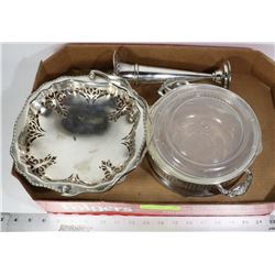 SILVERPLATE SERVING DISH,CANDY DISH & FLOWER VASE
