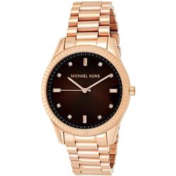 NEW MICHAEL KORS ROSE GOLDTONE BROWN DIAL MSRP$299