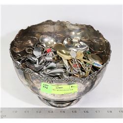 SILVER BOWL WITH COLLECTOR SPOONS