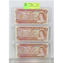 SET OF 3- $2 DOLLAR CANADIAN BILLS