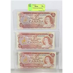 SET OF 3- $2 DOLLAR CANADIAN BILLS