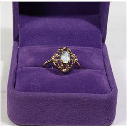 10KT YELLOW GOLD FILIGREE DESIGN AQUAMARINE RING