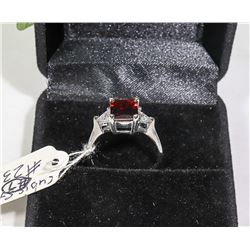 NEW STERLING 925/ SILVER RING, SIZE 7, RED CUBIC