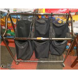 TRIPLE SECTION CLOTHES HAMPER ON WHEELS *AS IS*