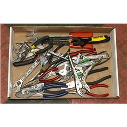 FLAT OF ASSORTED PLIERS AND VICE GRIPS