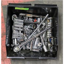 BIN OF ASSORTED SOCKETS AND RATCHETS