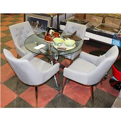 SHOWHOME CHROME AND GLASS ROUND TABLE WITH 4 GREY