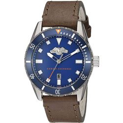 ARMANI EXCHANGE BLUE DIAL BROWN LEATHER BAND WATCH