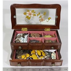 VINTAGE FLOWER JEWELRY BOX WITH CONTENTS