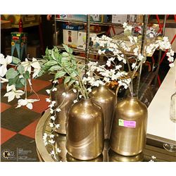 SHOWHOME LOT OF 4 GOLD TONE VASES WITH ARTIFICIAL