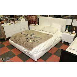SHOWHOME WHITE QUEEN SIZE LEATHERETTE BEDFRAME