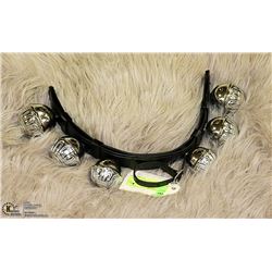 6 LARGE CHROMED CAST BRASS BELLS ON 20" STRAP WITH