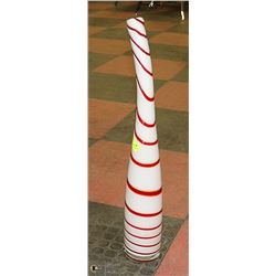 HAND BLOWN WHITE & RED SWIRL CANDY CANE GLASS VASE