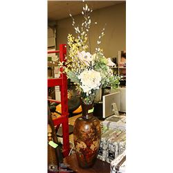DECORATIVE VASE- 4' TALL WITH LARGE SILK FLORAL