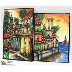 LOT OF 2 COLOURFUL OIL ON CANVAS BUILDING PICTURES