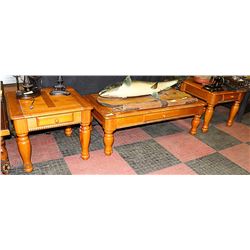 PINE COFFEE AND  2 END TABLES