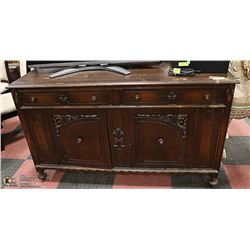 ANTIQUE ENGLISH OAK SIDEBOARD 62" L X 20" W X 36"