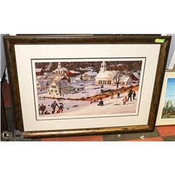 LARGE SNOW SCENE-CHILDREN TOBOGGANING PICTURE