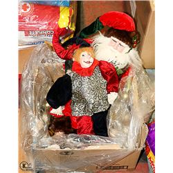 PORCELAIN SANTA 21" SITTING & ELF 16"