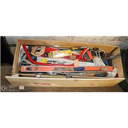 3 FT LONG WOODEN BOX FULL OF TOOLS