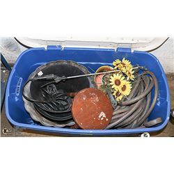 LARGE RUBBERMAID TOTE FULL OF GARDEN MISC.