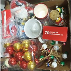 BOX WITH TREE BULBS, DESK CHRISTMAS TREE,