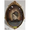 Image 1 : ANTIQUE OVAL CONVEX BUBBLE GLASS FRAMED PICTURE.