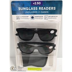 NEW SEALED 2 PACK SUNGLASS READERS W/CASE +2.50
