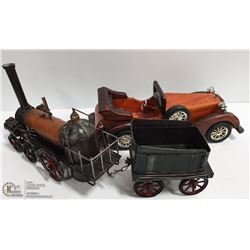 VINTAGE METAL TRAIN & WOODEN CAR DECORATION