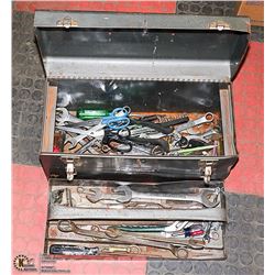 METAL TOOL BOX- VINTAGE WITH TOOLS