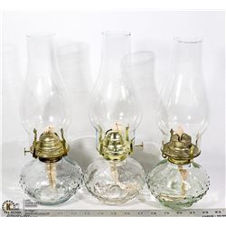 THREE OIL LAMPS.