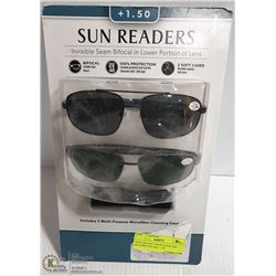 NEW SEALED 2 PACK SUNGLASS READERS W/CASE +1.50