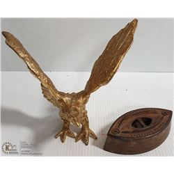 GOLD PLATED EAGLE  GILDING AND ANTIQUE SAD IRON