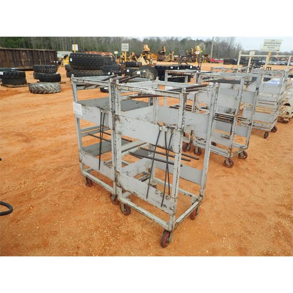 (2) metal roll around parts cart