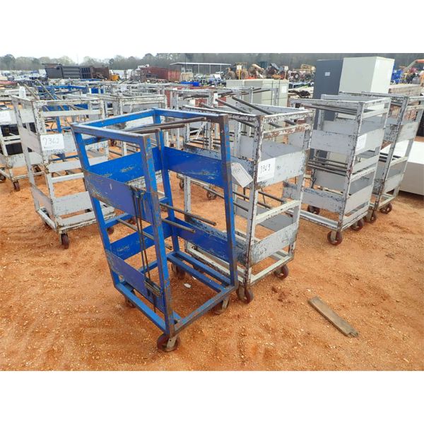 (2) metal roll around parts cart