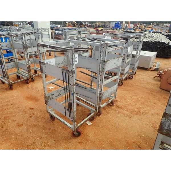 (2) metal roll around parts cart