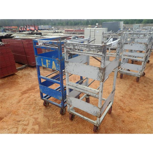 (2) metal roll around parts cart