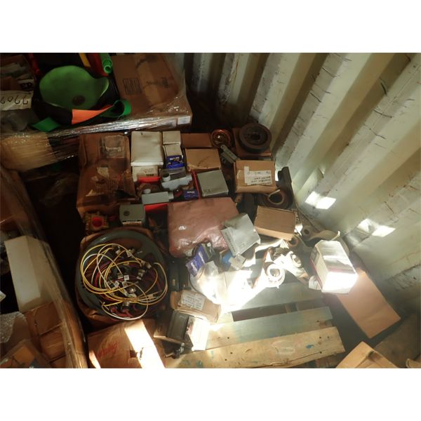 (1) pallet misc, pillar blocks, pulley, elect parts 