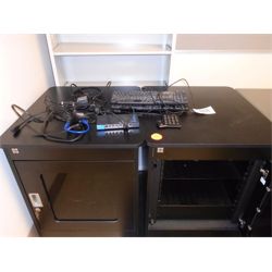 (2) electronic cabinets, (2) Dell keyboards, Connectland key board, APD AC power adapter, Teipp-Lite