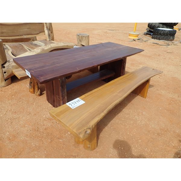 34" x 79" Teakwood table w/2 benches