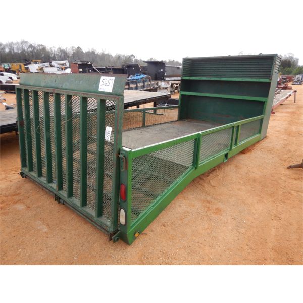 16' x 8' flatbed w/4' dovetail, fold down ramp, storage shelve, side rail