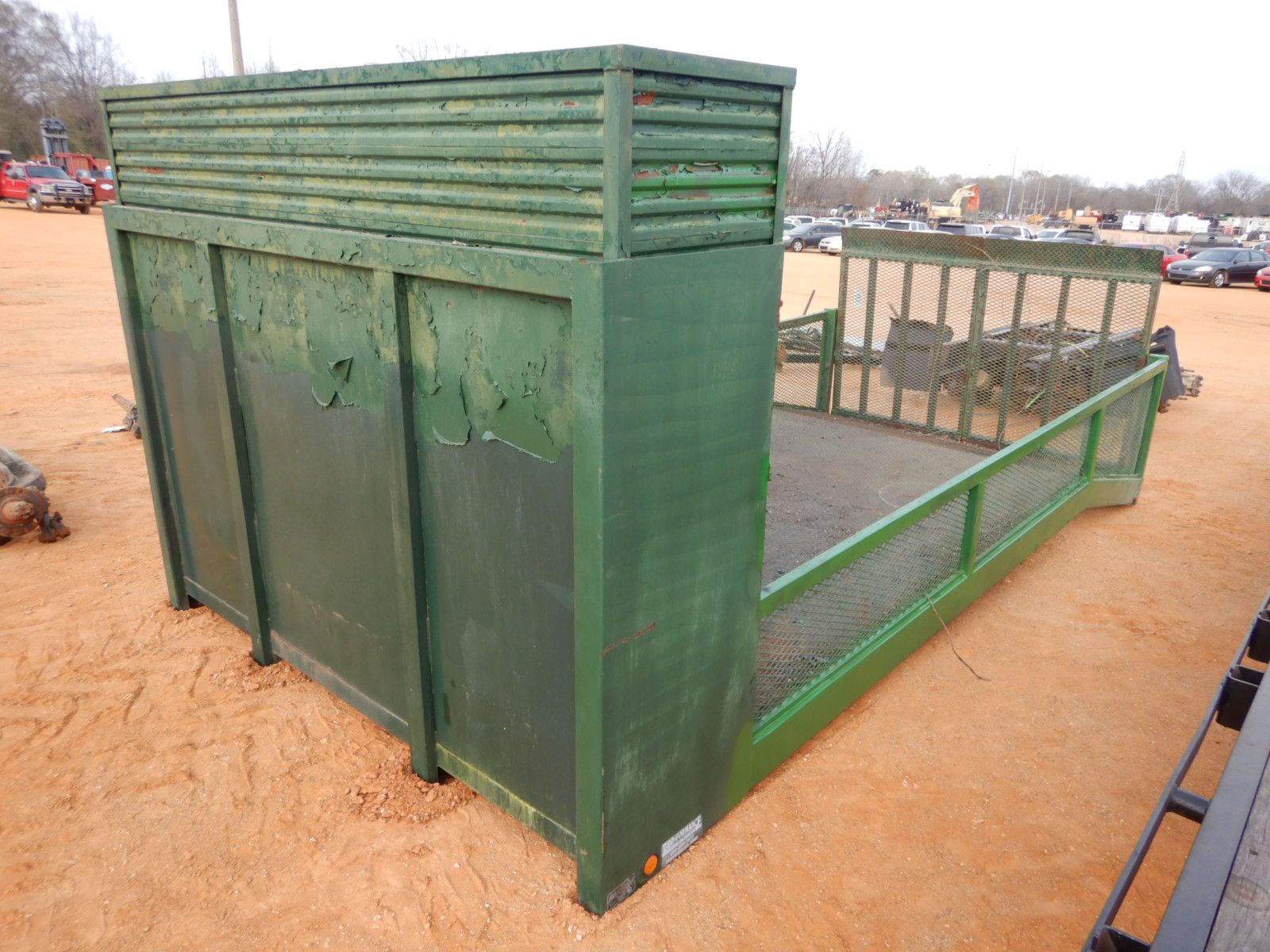 16' x 8' flatbed w/4' dovetail, fold down ramp, storage shelve, side rail