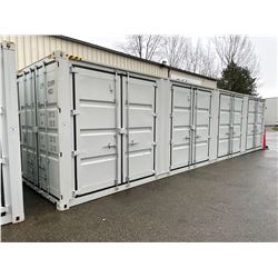 BRAND NEW 40' HIGH CUBE SHIPPING CONTAINER WITH 4 SIDE DOUBLE SWING DOORS AND 1 REAR DOUBLE