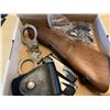 Image 1 : TWO CLIPS, RIFLE PARTS, CUFFS WITH KEY, RIFLE CASES, ORNAMENTAL BAYONET