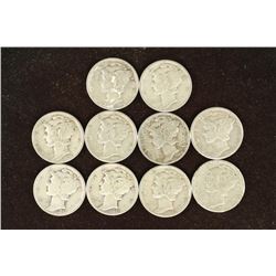 10 ASSORTED 1940'S MERCURY DIMES