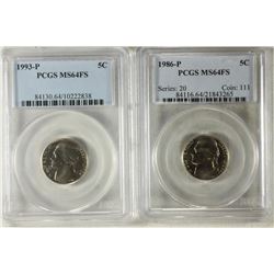 2 PCGS SLABS 1986-P & 1993-P JEFFERSON NICKELS